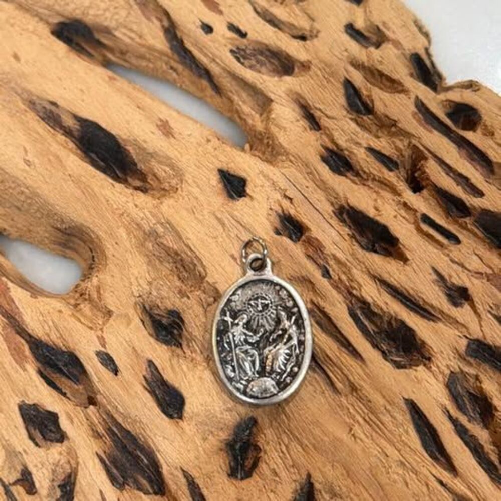 Vintage Holy Trinity Medal Pendant Catholic Father Son Holy Spirit Dove Roses